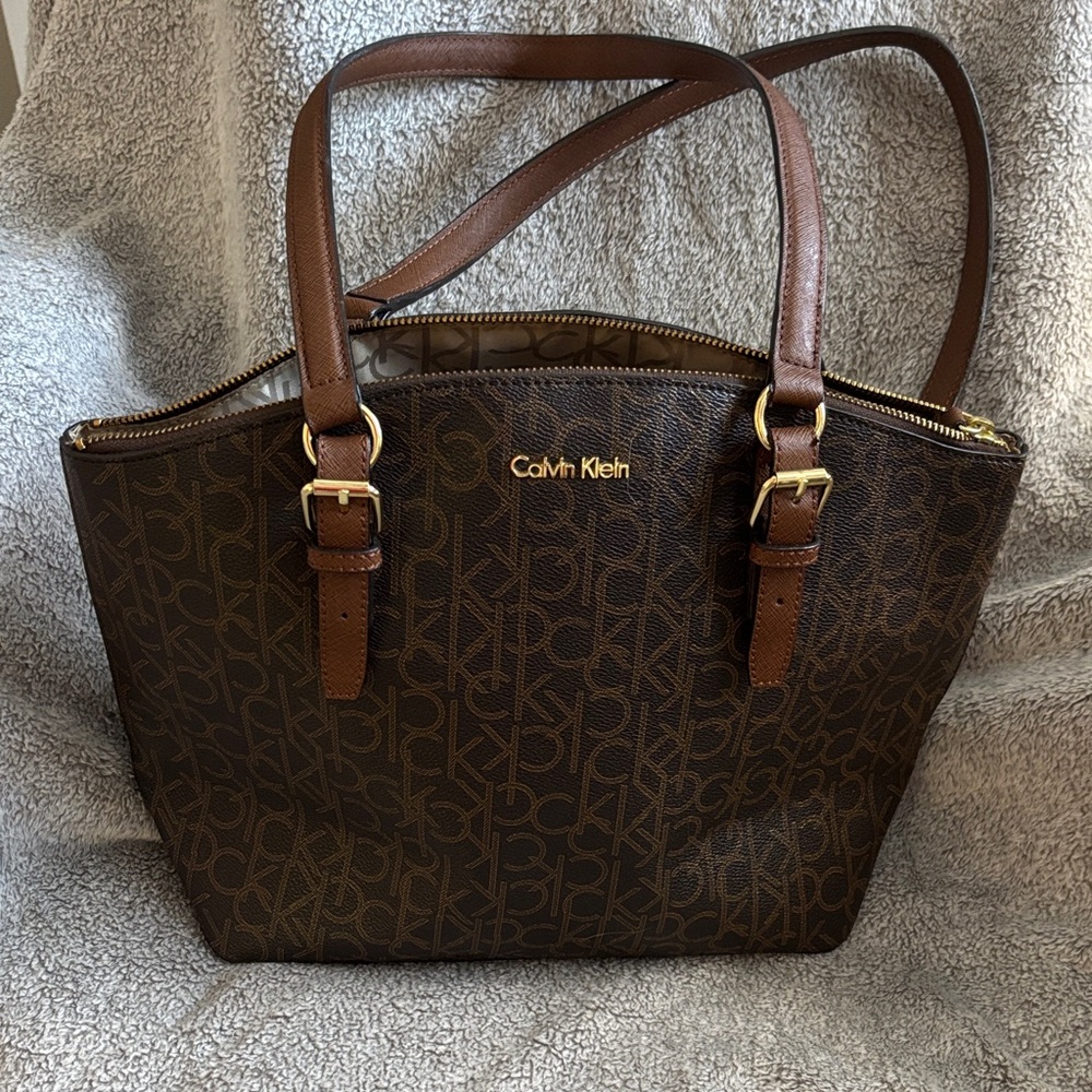 Calvin Klein Dark Brown Monogram Shoulder Bag